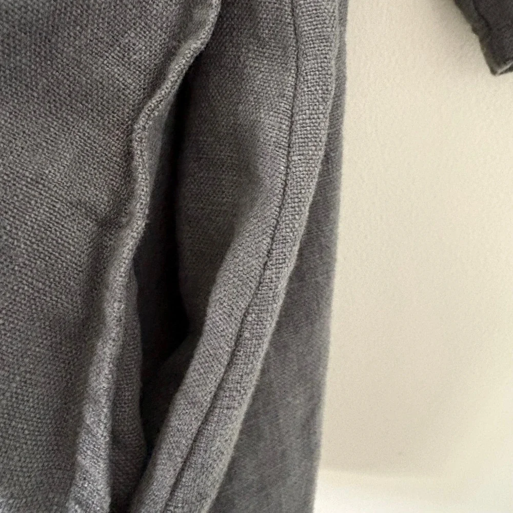 Bryn Walker Tunic Top S Gray Lagenlook Linen 3/4 Sleeve Pockets Made in USA